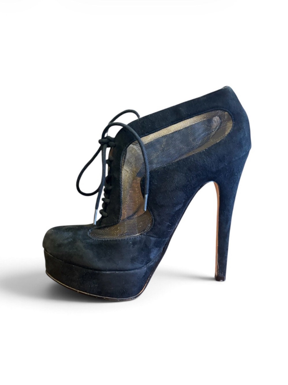 Chinese Laundry Black Suede Lace-Up Platform Stiletto Heel Shoes 5.25” Sz 7.